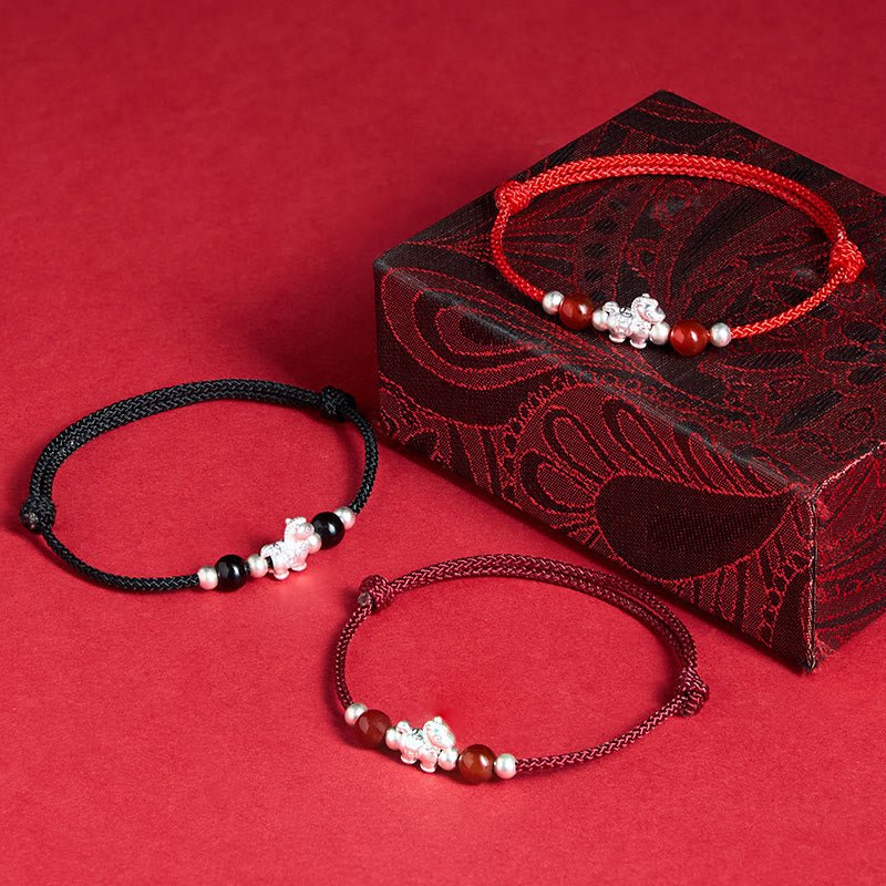 Wear FengShui 999 Sterling Silver Red Agate Year Of The Horse Prosperity String Bracelet