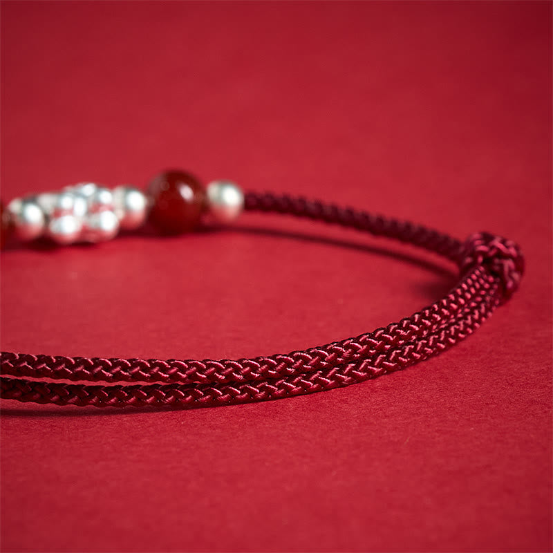 Wear FengShui 999 Sterling Silver Red Agate Year Of The Horse Prosperity String Bracelet