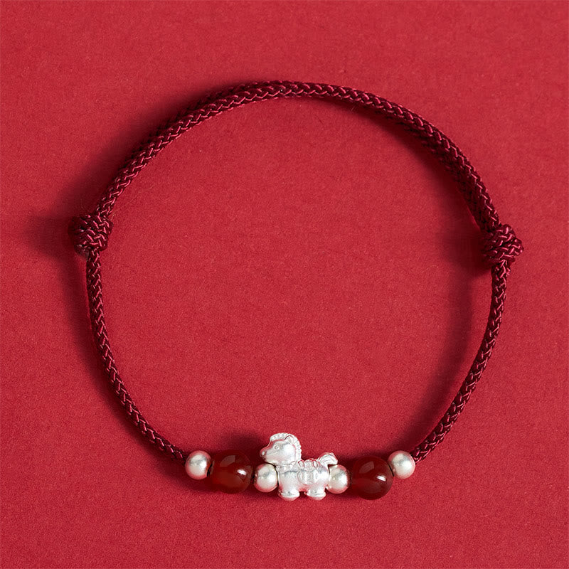 Wear FengShui 999 Sterling Silver Red Agate Year Of The Horse Prosperity String Bracelet