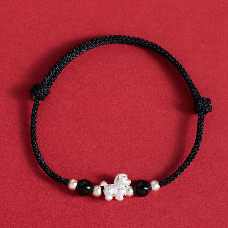Wear FengShui 999 Sterling Silver Red Agate Year Of The Horse Prosperity String Bracelet