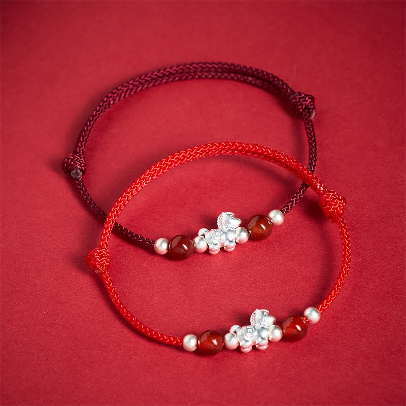 Wear FengShui 999 Sterling Silver Red Agate Year Of The Horse Prosperity String Bracelet