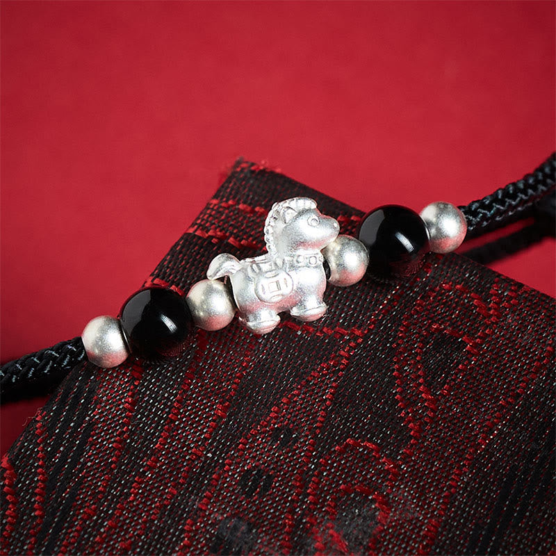 Wear FengShui 999 Sterling Silver Red Agate Year Of The Horse Prosperity String Bracelet