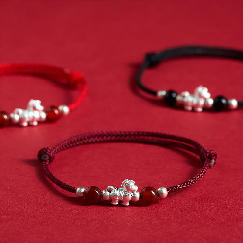 Wear FengShui 999 Sterling Silver Red Agate Year Of The Horse Prosperity String Bracelet