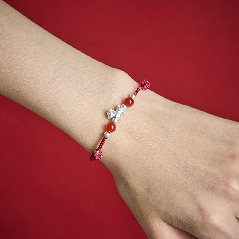 Wear FengShui 999 Sterling Silver Red Agate Year Of The Horse Prosperity String Bracelet