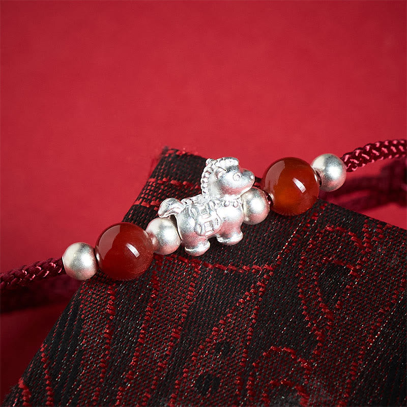 Wear FengShui 999 Sterling Silver Red Agate Year Of The Horse Prosperity String Bracelet