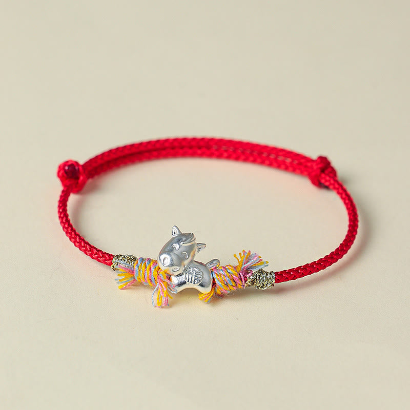 Wear FengShui Year of the Horse 999 Sterling Silver Winged Horse Fu Character Red String Luck Bracelet