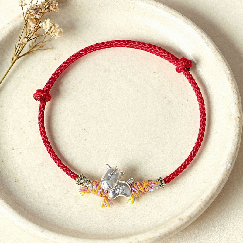 Wear FengShui Year of the Horse 999 Sterling Silver Winged Horse Fu Character Red String Luck Bracelet