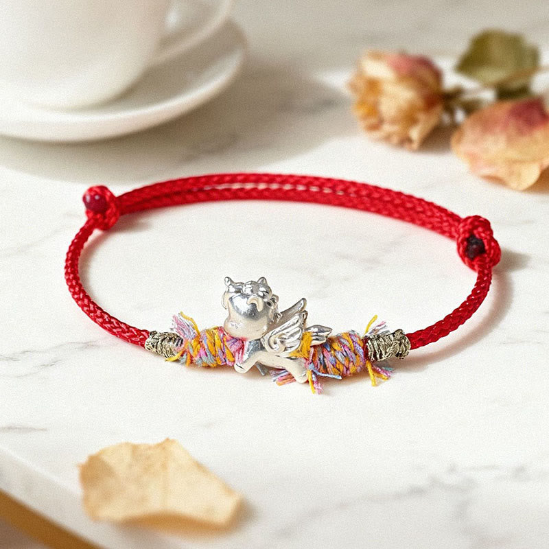 Wear FengShui Year of the Horse 999 Sterling Silver Winged Horse Fu Character Red String Luck Bracelet