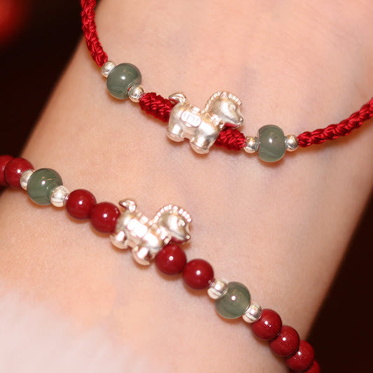 Wear FengShui Year of the Horse Cinnabar Jade Red String Blessing Bracelet