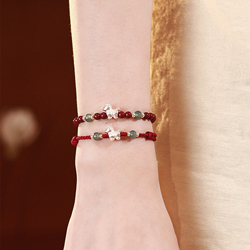 Wear FengShui Year of the Horse Cinnabar Jade Red String Blessing Bracelet