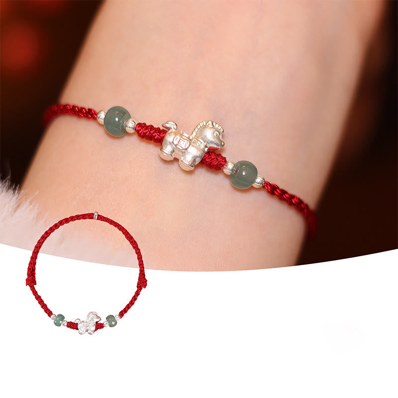 Wear FengShui Year of the Horse Cinnabar Jade Red String Blessing Bracelet