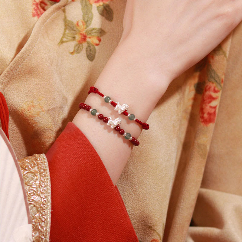 Wear FengShui Year of the Horse Cinnabar Jade Red String Blessing Bracelet