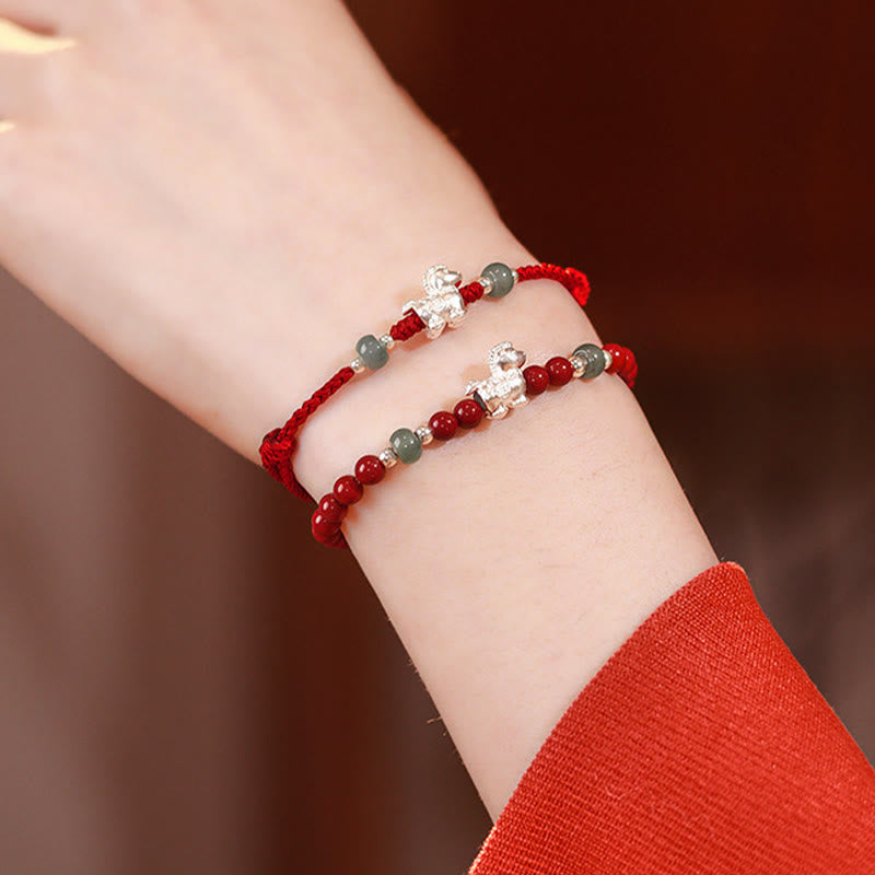 Wear FengShui Year of the Horse Cinnabar Jade Red String Blessing Bracelet