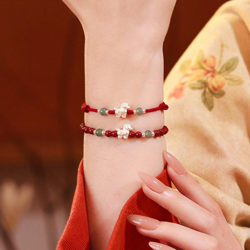 Wear FengShui Year of the Horse Cinnabar Jade Red String Blessing Bracelet