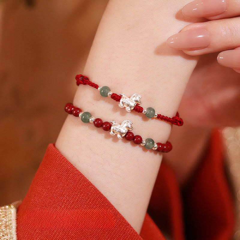 Wear FengShui Year of the Horse Cinnabar Jade Red String Blessing Bracelet