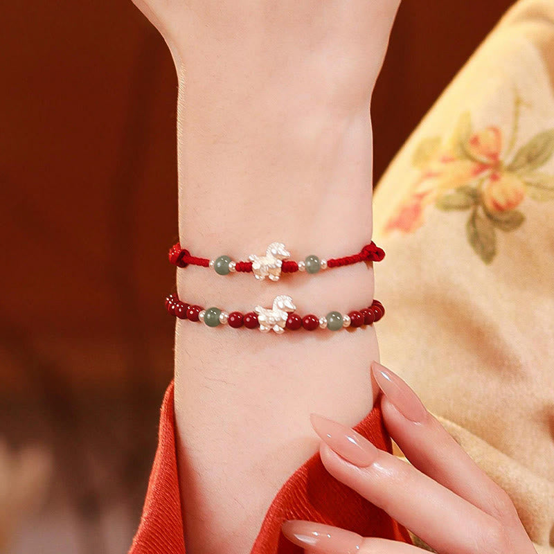 Wear FengShui Year of the Horse Cinnabar Jade Red String Blessing Bracelet
