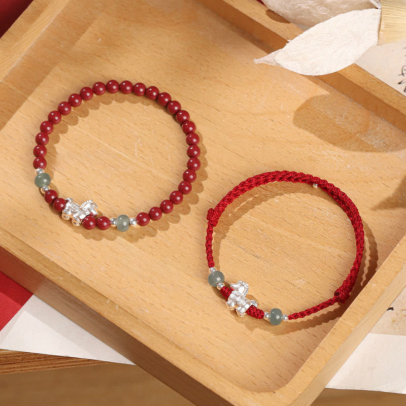 Wear FengShui Year of the Horse Cinnabar Jade Red String Blessing Bracelet