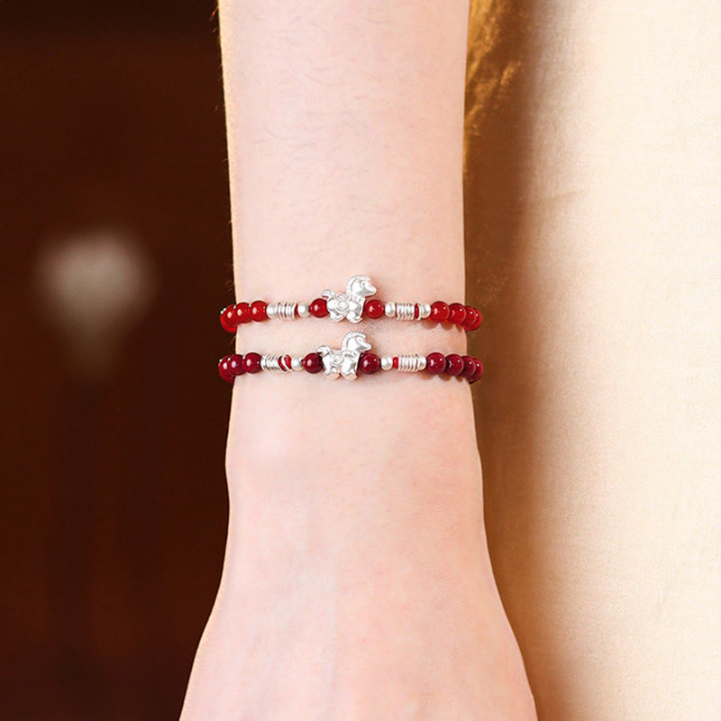 Buddha Stones Year Of The Horse Red Agate 999 Sterling Silver Cinnabar Calm Bracelet