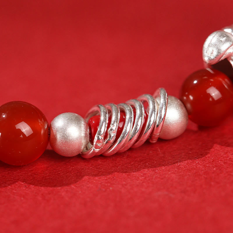 Buddha Stones Year Of The Horse Red Agate 999 Sterling Silver Cinnabar Calm Bracelet