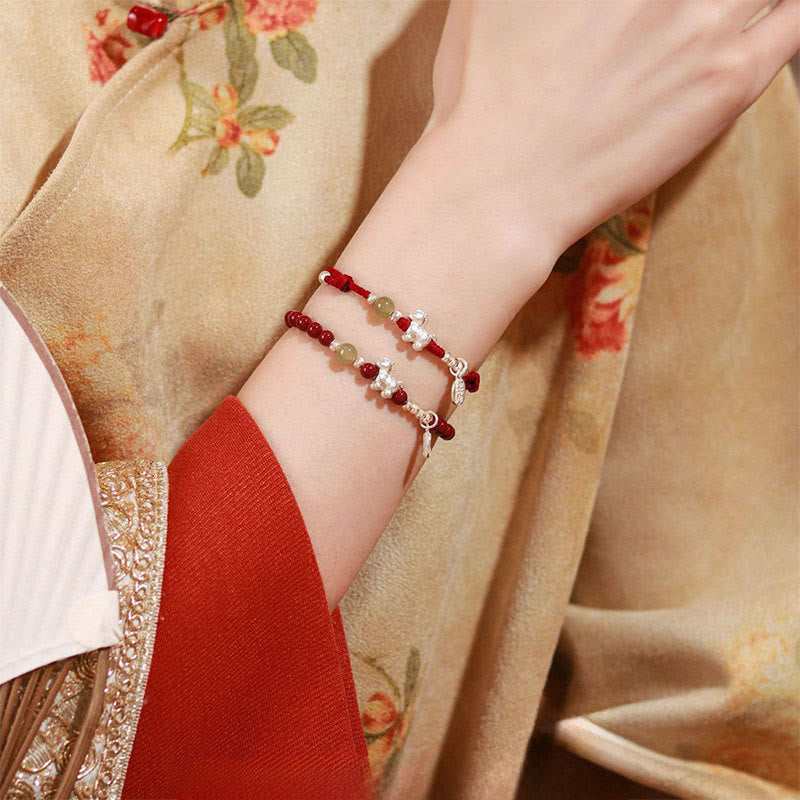Wear FengShui Year Of The Horse Cinnabar Hetian Jade 999 Sterling Silver Red String Concentration Bracelet