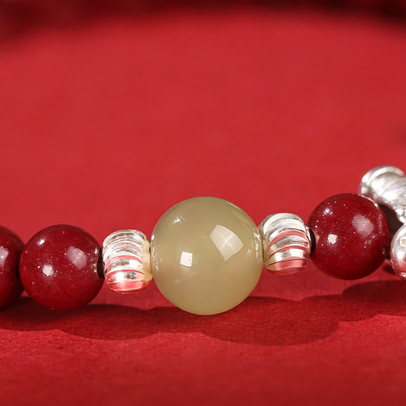Wear FengShui Year Of The Horse Cinnabar Hetian Jade 999 Sterling Silver Red String Concentration Bracelet