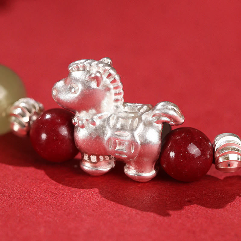 Wear FengShui Year Of The Horse Cinnabar Hetian Jade 999 Sterling Silver Red String Concentration Bracelet