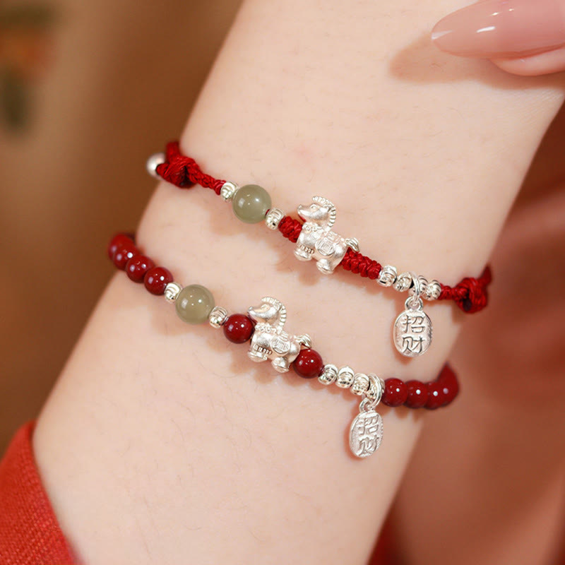 Wear FengShui Year Of The Horse Cinnabar Hetian Jade 999 Sterling Silver Red String Concentration Bracelet
