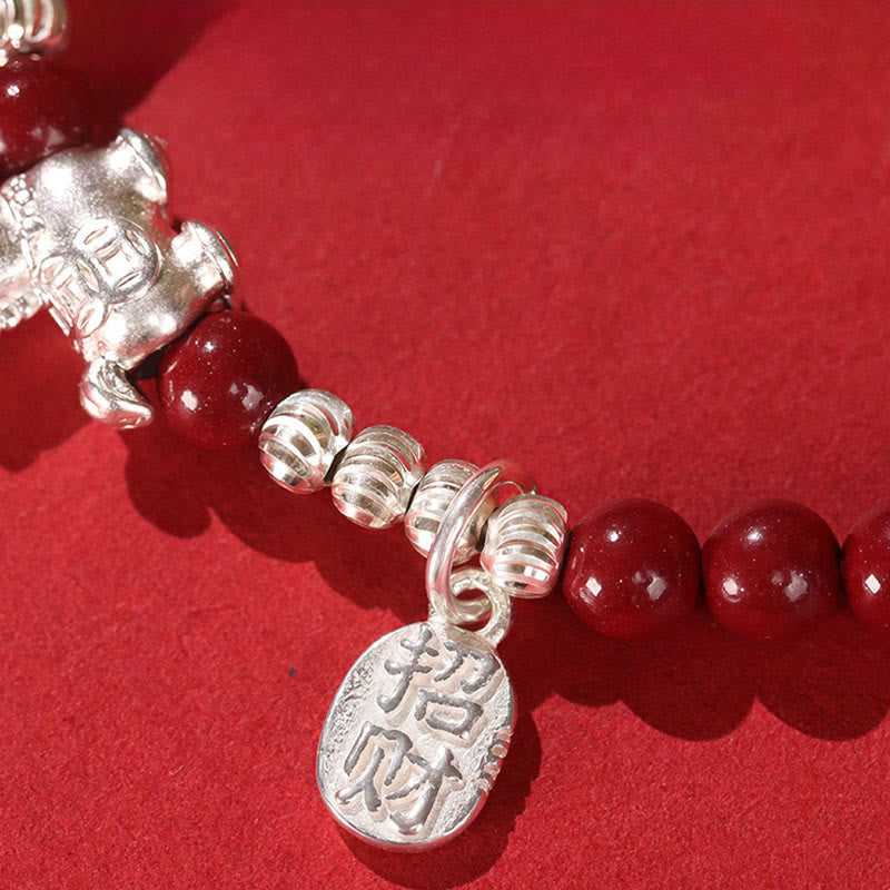 Wear FengShui Year Of The Horse Cinnabar Hetian Jade 999 Sterling Silver Red String Concentration Bracelet