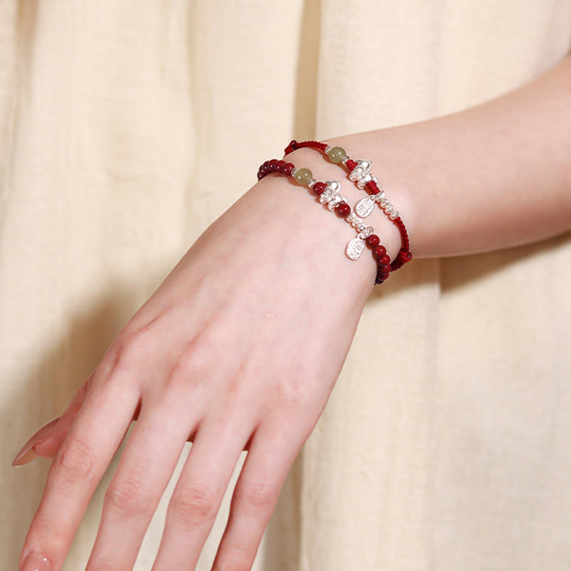 Wear FengShui Year Of The Horse Cinnabar Hetian Jade 999 Sterling Silver Red String Concentration Bracelet