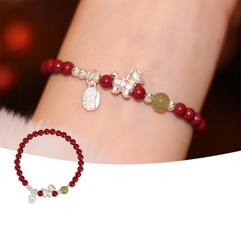 Wear FengShui Year Of The Horse Cinnabar Hetian Jade 999 Sterling Silver Red String Concentration Bracelet