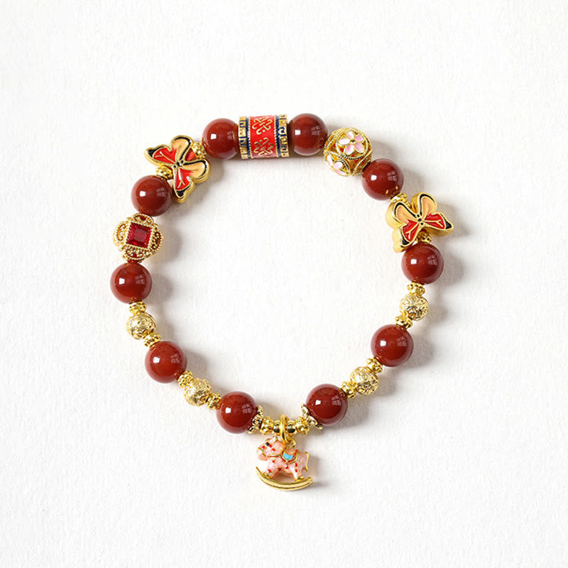 Wear FengShui Year Of The Horse South Red Agate Sun Stone Tourmaline Success Bracelet