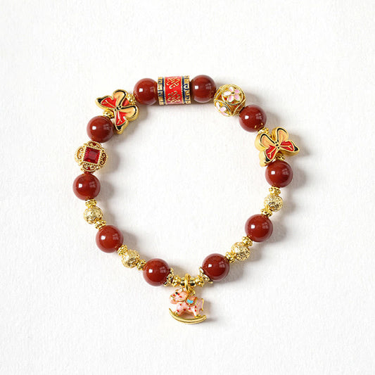 Wear FengShui Year Of The Horse South Red Agate Sun Stone Tourmaline Success Bracelet