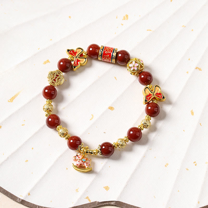 Wear FengShui Year Of The Horse South Red Agate Sun Stone Tourmaline Success Bracelet