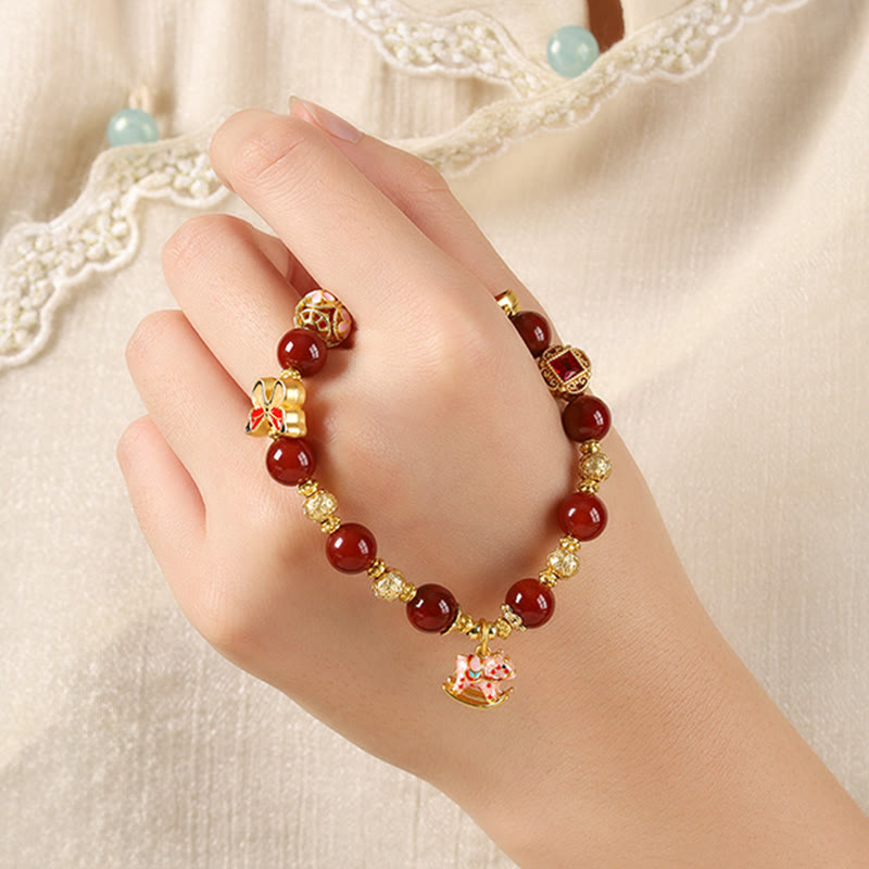 Wear FengShui Year Of The Horse South Red Agate Sun Stone Tourmaline Success Bracelet