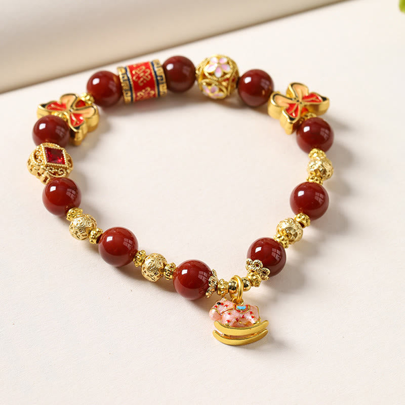 Wear FengShui Year Of The Horse South Red Agate Sun Stone Tourmaline Success Bracelet