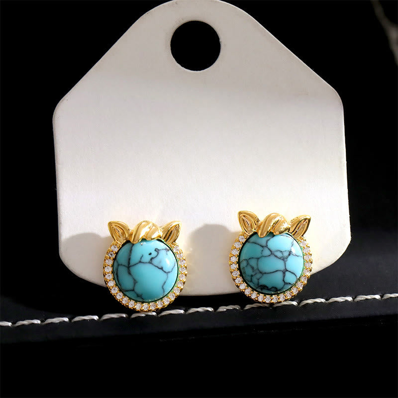 Wear FengShui Horse-Ear Shaped Copper Turquoise Balance Earrings