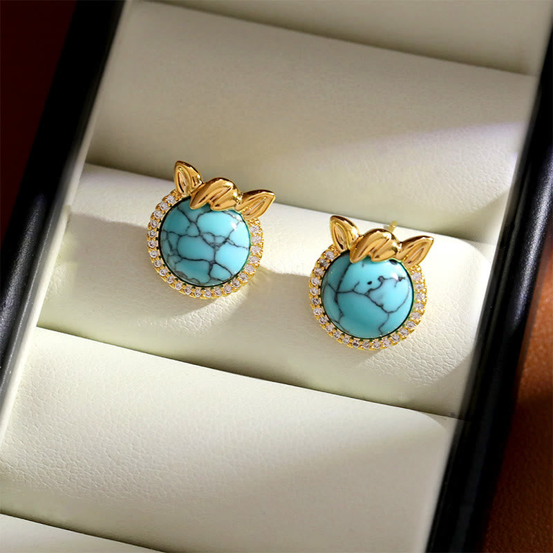 Wear FengShui Horse-Ear Shaped Copper Turquoise Balance Earrings