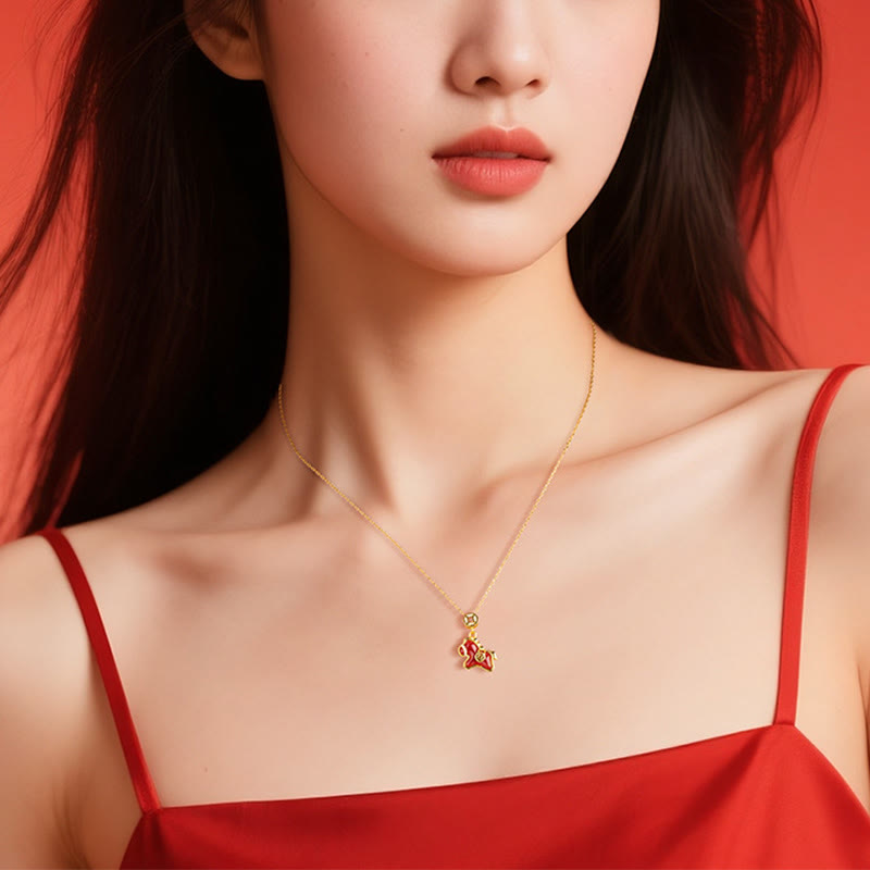 Wear FengShui Year Of The Horse Copper Coin 925 Sterling Silver Red Agate Blessing Necklace Pendants