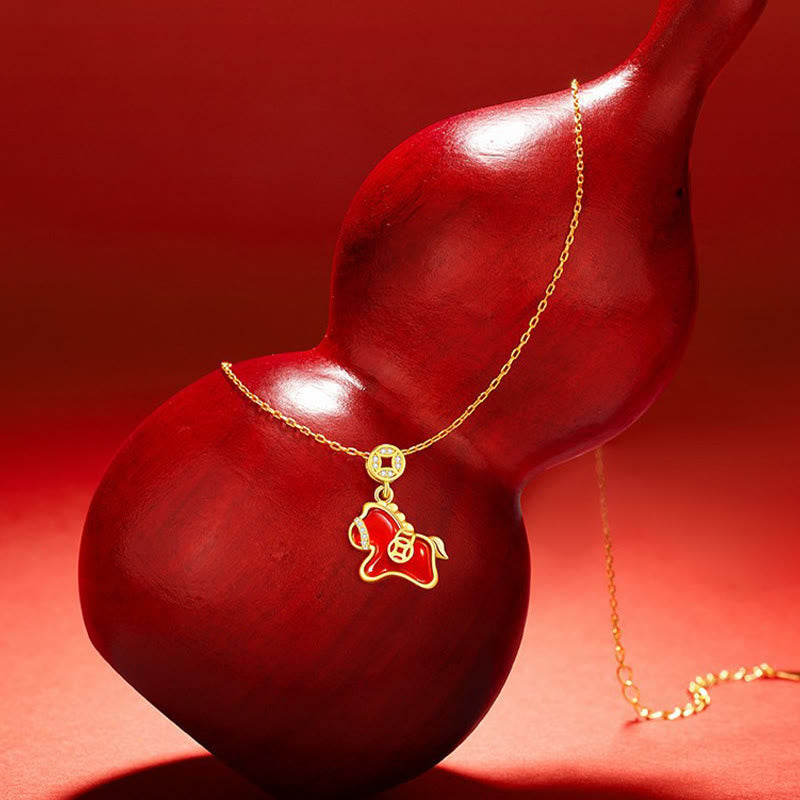Wear FengShui Year Of The Horse Copper Coin 925 Sterling Silver Red Agate Blessing Necklace Pendants