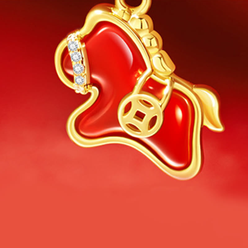 Wear FengShui Year Of The Horse Copper Coin 925 Sterling Silver Red Agate Blessing Necklace Pendants