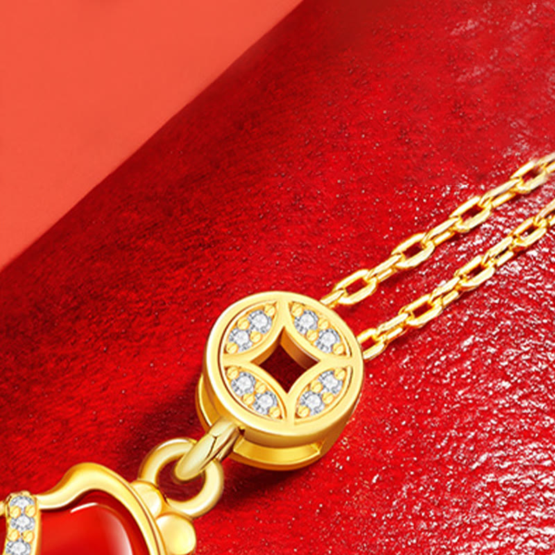 Wear FengShui Year Of The Horse Copper Coin 925 Sterling Silver Red Agate Blessing Necklace Pendants