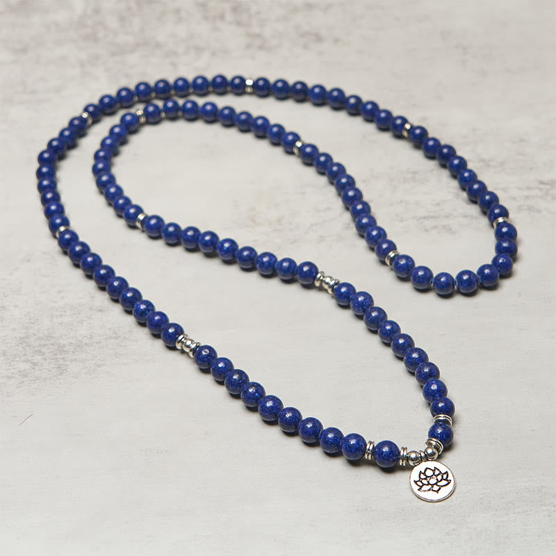 Wear FengShui 108 Beads Lazurite Lotus Symbol Charm Positive Mala