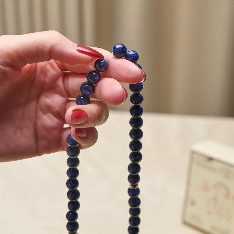 Wear FengShui 108 Beads Lazurite Lotus Symbol Charm Positive Mala