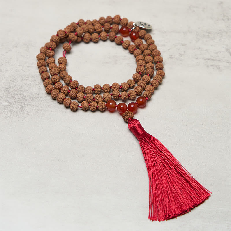 Wear FengShui Tibetan 108 Beads Bodhi Seed Om Symbol Charm Tassel Wealth Auspiciousness Mala