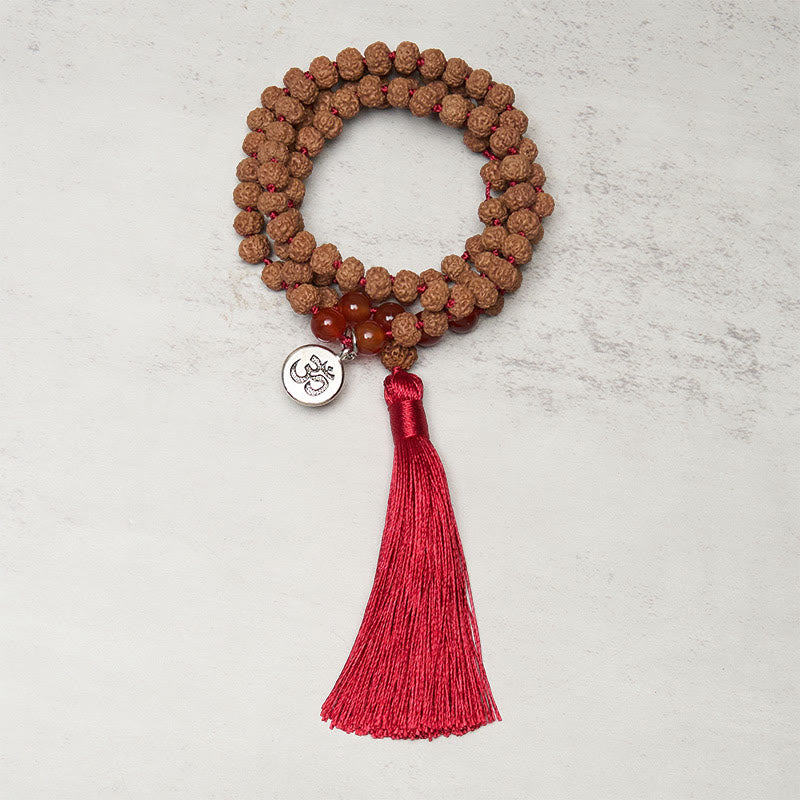 Wear FengShui Tibetan 108 Beads Bodhi Seed Om Symbol Charm Tassel Wealth Auspiciousness Mala