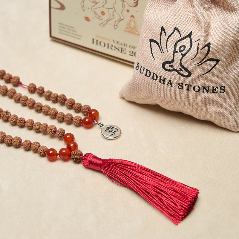 Wear FengShui Tibetan 108 Beads Bodhi Seed Om Symbol Charm Tassel Wealth Auspiciousness Mala