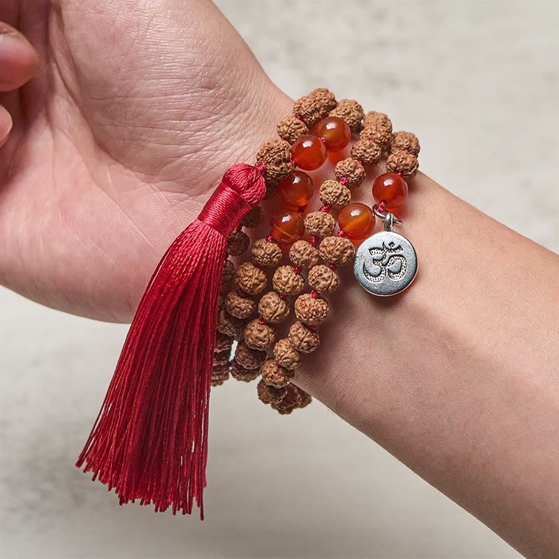 Wear FengShui Tibetan 108 Beads Bodhi Seed Om Symbol Charm Tassel Wealth Auspiciousness Mala