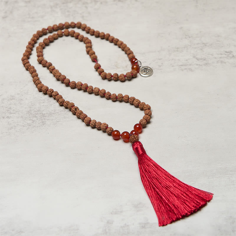 Wear FengShui Tibetan 108 Beads Bodhi Seed Om Symbol Charm Tassel Wealth Auspiciousness Mala