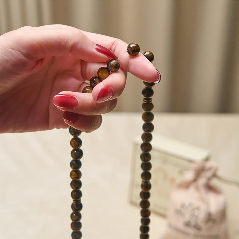 Wear FengShui Lotus Symbol Tiger Eye Beaded Strength Mala