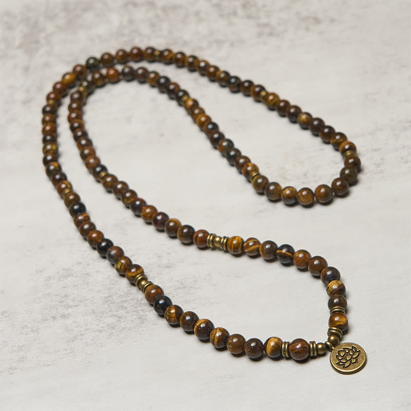 Wear FengShui Lotus Symbol Tiger Eye Beaded Strength Mala